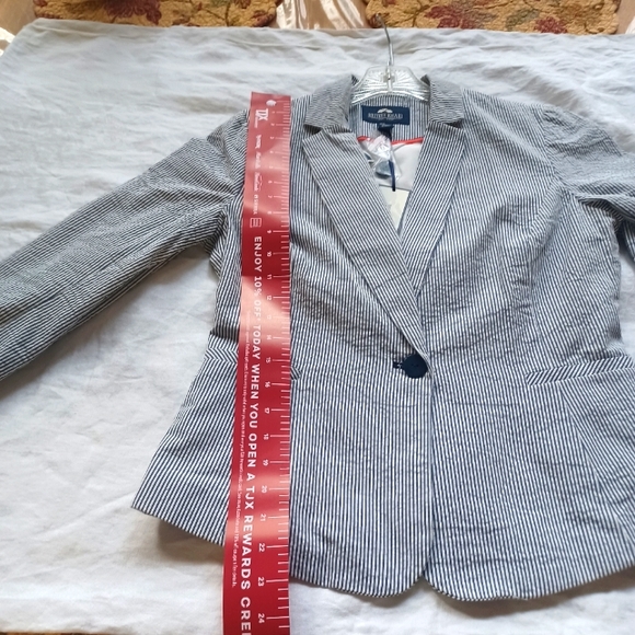 BRITISH KHAKI BLUE WHITE STRIPE SEERSUCKER COTTON BLAZER NWT SIZE MEDIUM - Picture 5 of 16
